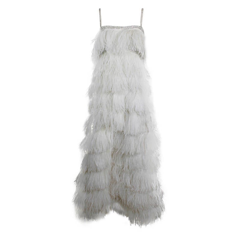 Tiered Ostrich Feather Gown with Rhinestone Details