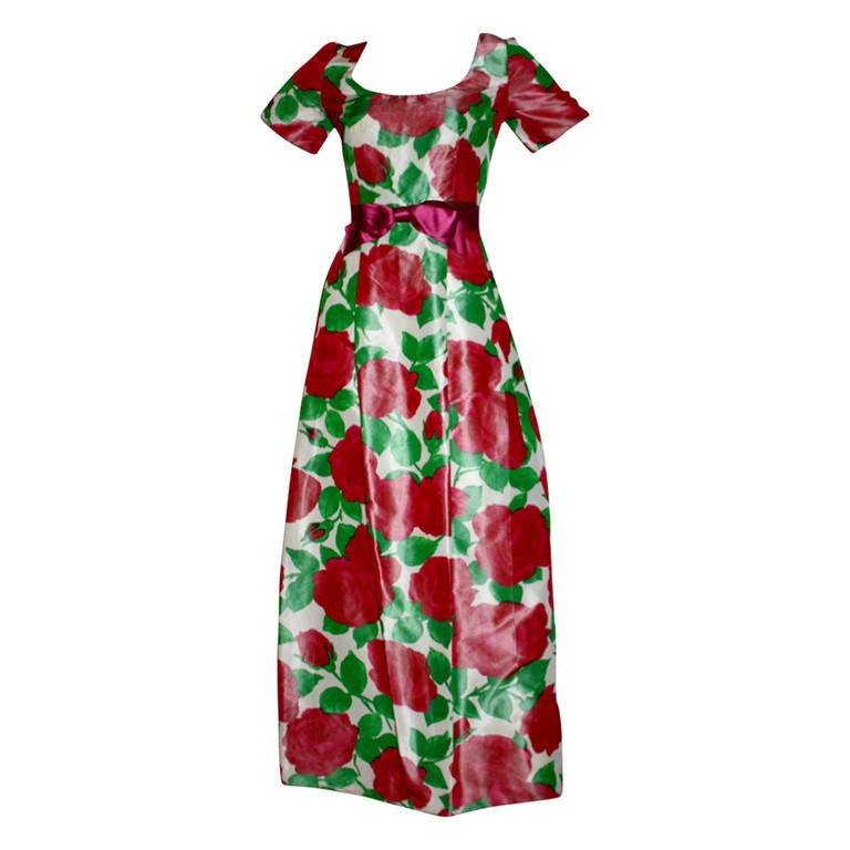 Gorgeous Vintage Richilene for Elizabeth Arden Pink Floral Watercolor Gown For Sale