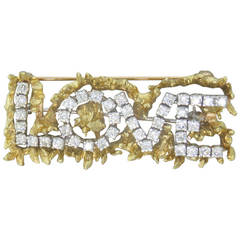 1970s Diamond Gold Love Brooch Pin 9