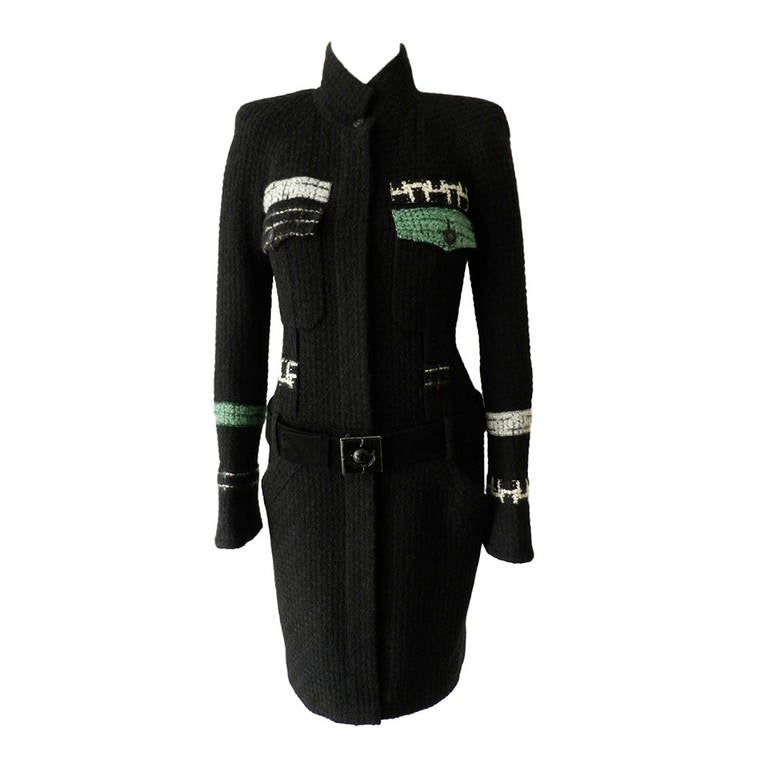 Chanel 09A Black / Green Jacket Dress with Suede Belt