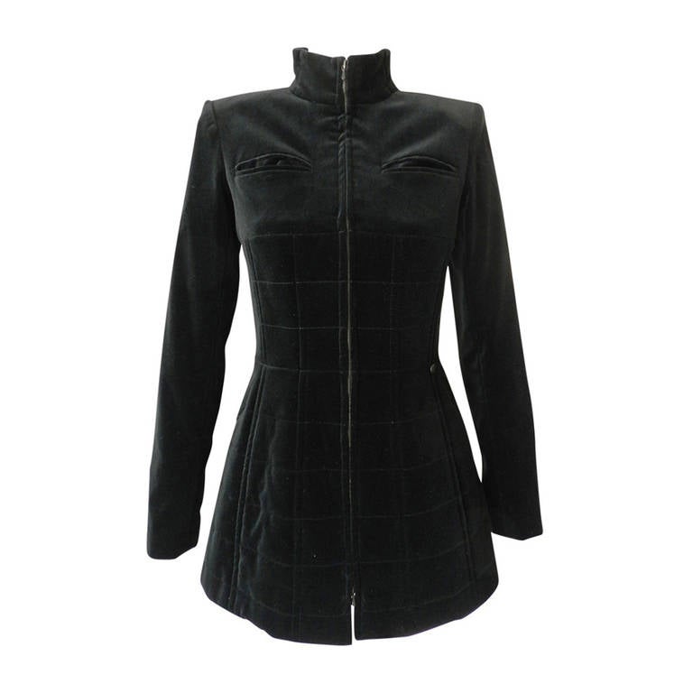Chanel 10A Black Velvet Quilted Jacket