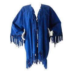 Vintage Jean Muir Blue Suede Fringed Jacket