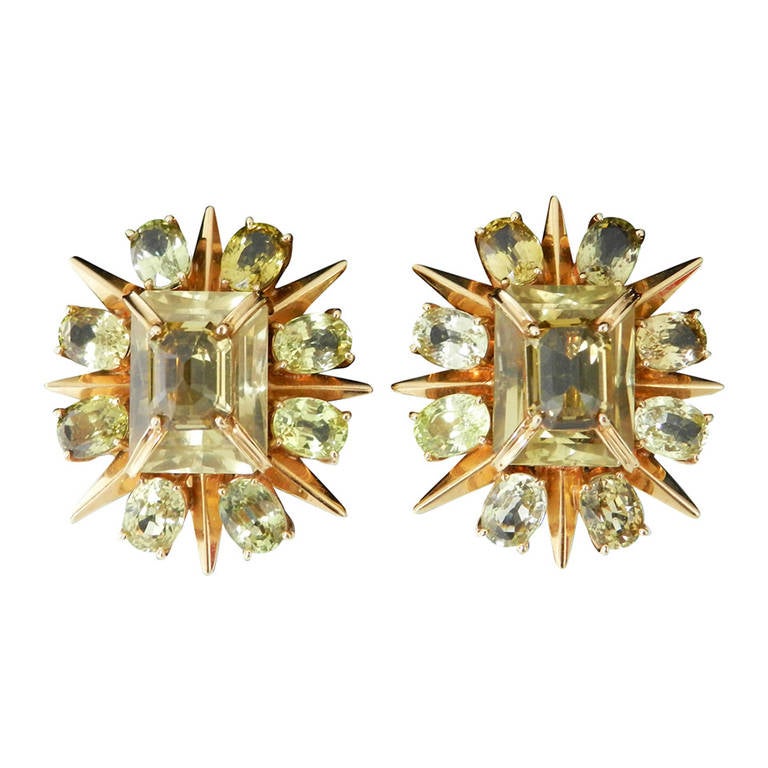 Tony Duquette 18K & Citrine Starburst Earrings