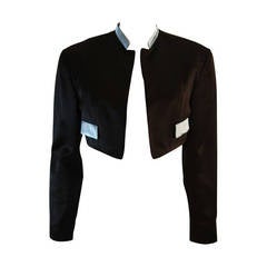 Chic Geoffrey Beene Black and Sky Blue Silk Bolero