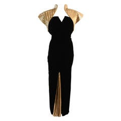 Vintage Vicky Tiel Black Velvet and Gold Cleopatra Gown with Bolero