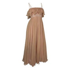 1970s Alfred Bosand Nude Illusion Maxi Dress in Silk Chiffon