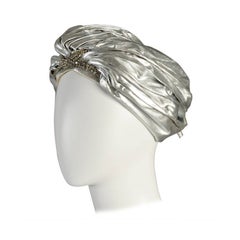 Christian Dior 1960s Metallic Silver Rhinestone Turban