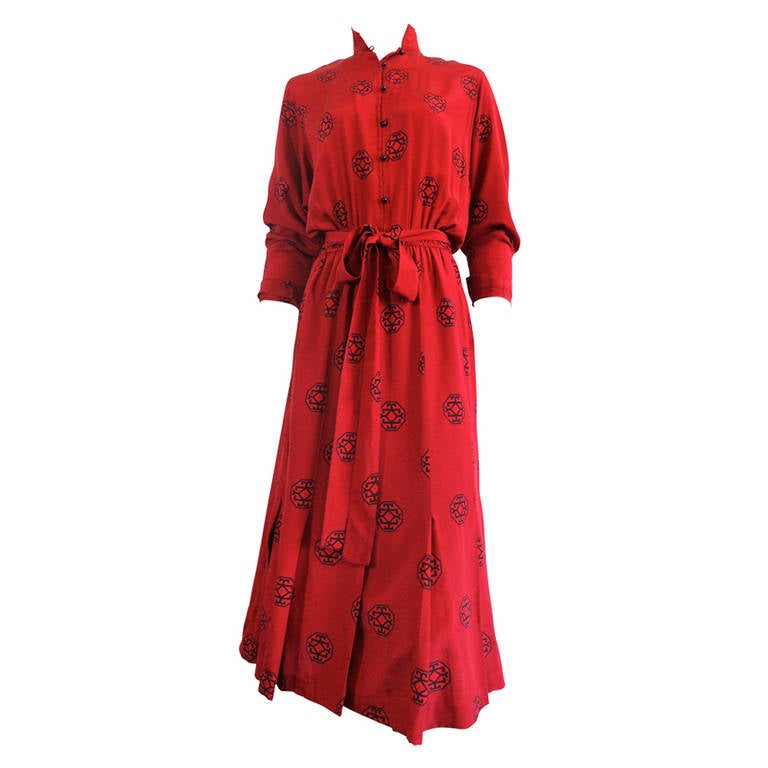 1970s GUY LAROCHE Red silk day dress For Sale