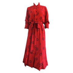 Vintage 1970s GUY LAROCHE Red silk day dress