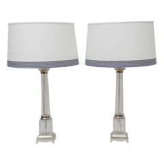 Pair of Fluted Glass Column Lamps