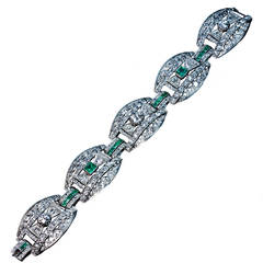 Art Deco Emerald Diamond Platinum Bracelet 7