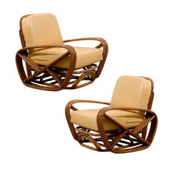 Belle paire de fauteuils de salon carrés Pretzel de style Frankl restaurés, ciraa 1940