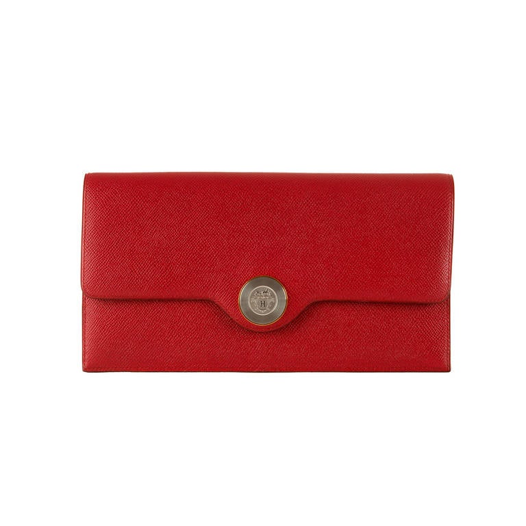 VERY RARE ! Vintage Hermes, Red Epsom Clutch Bag with Gold & Silvered Hardware