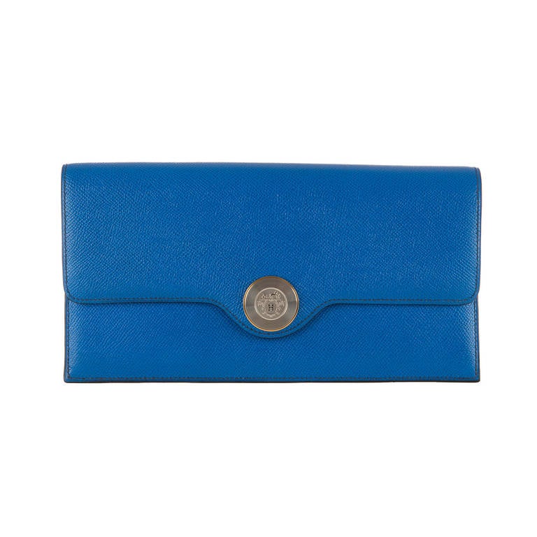 A Rare Hermes 'Bleu Saphir' Epsom Leather Clutch Bag at 1stdibs