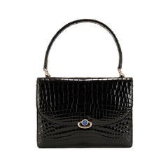 Retro The ' Countess Spencer' Gucci, Black Crocodile Handbag