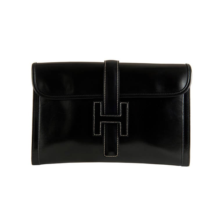 A Vintage Hermes Black Box Leather \u0026#39;Jige\u0026#39; Clutch Bag at 1stdibs  