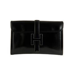 A Vintage Hermes Black Box Leather 'Jige' Clutch Bag