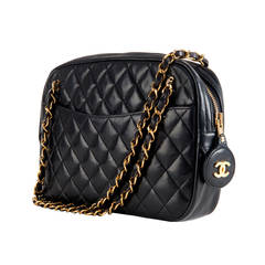 A Classic Chanel 25cm 'Camera' Bag in Navy Quilted Lambskin