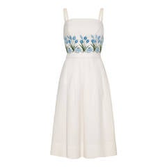1950s/60s Tina Leser White Sundress with 3D Embroidery