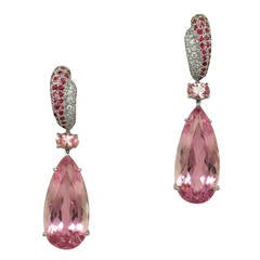 Kunzite Pink Sapphire Diamond Drop Earclips