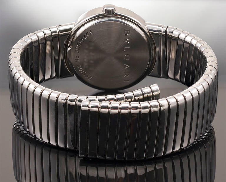Bulgari Lady's Stainless Steel Tubogas Bangle Braclet Watch In Excellent Condition For Sale In Teaneck, NJ