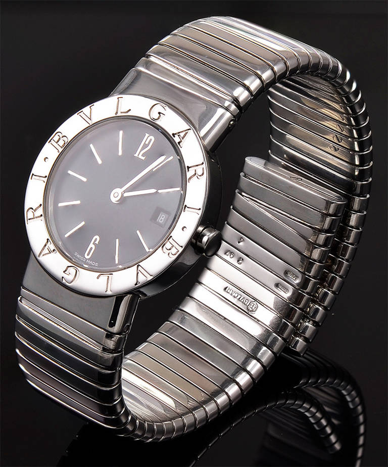 Women's Bulgari Lady's Stainless Steel Tubogas Bangle Braclet Watch For Sale