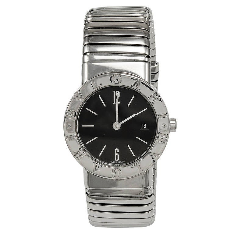 Bulgari Lady's Stainless Steel Tubogas Bangle Braclet Watch For Sale