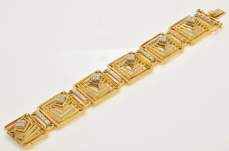 Rare and gorgeous Lalaounis 18K yellow gold geometric bracelet from the 1970s.