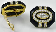 Gorgeous Black Enamel Diamond Gold Earrings