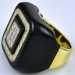 Bold Black Enamel Diamond Gold Ring