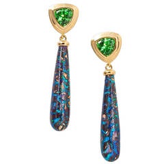 Australian Koroit Opal Tsavorite Garnet Gold Seasons Springtime Earrings 11