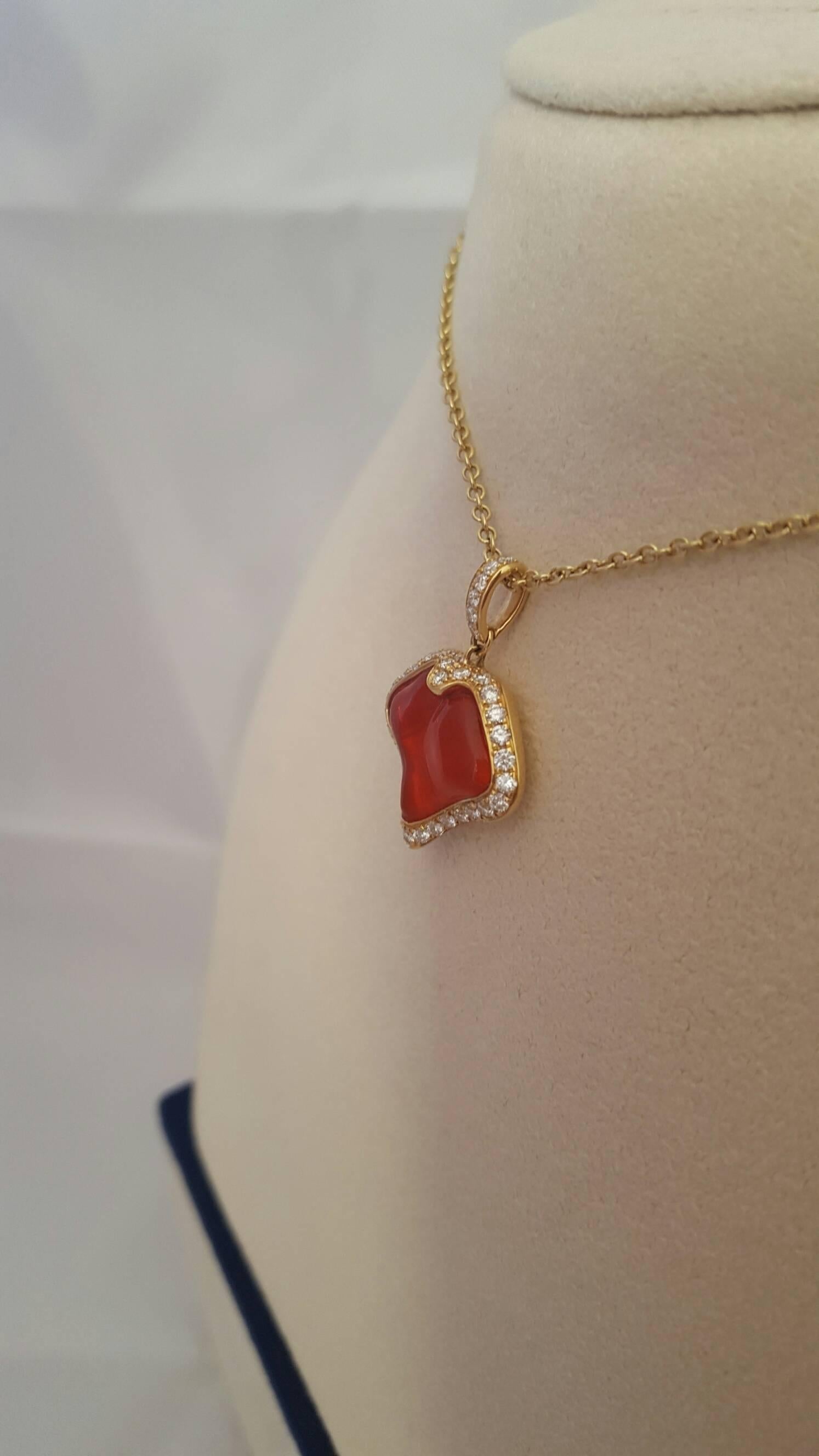 Contemporary Fire Opal and Diamond Heart-Shaped Pendant