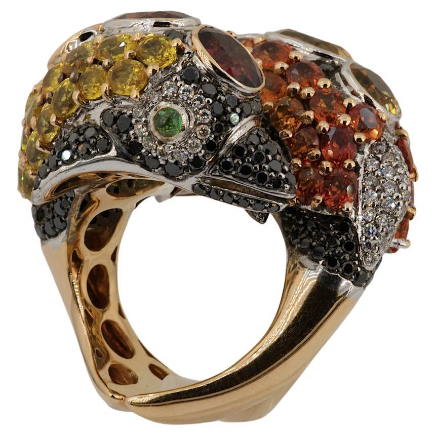 Olympus Art Certified, Pink G, Diamond, Citrin, Rhodolite, Sapphire Royalty Ring For Sale