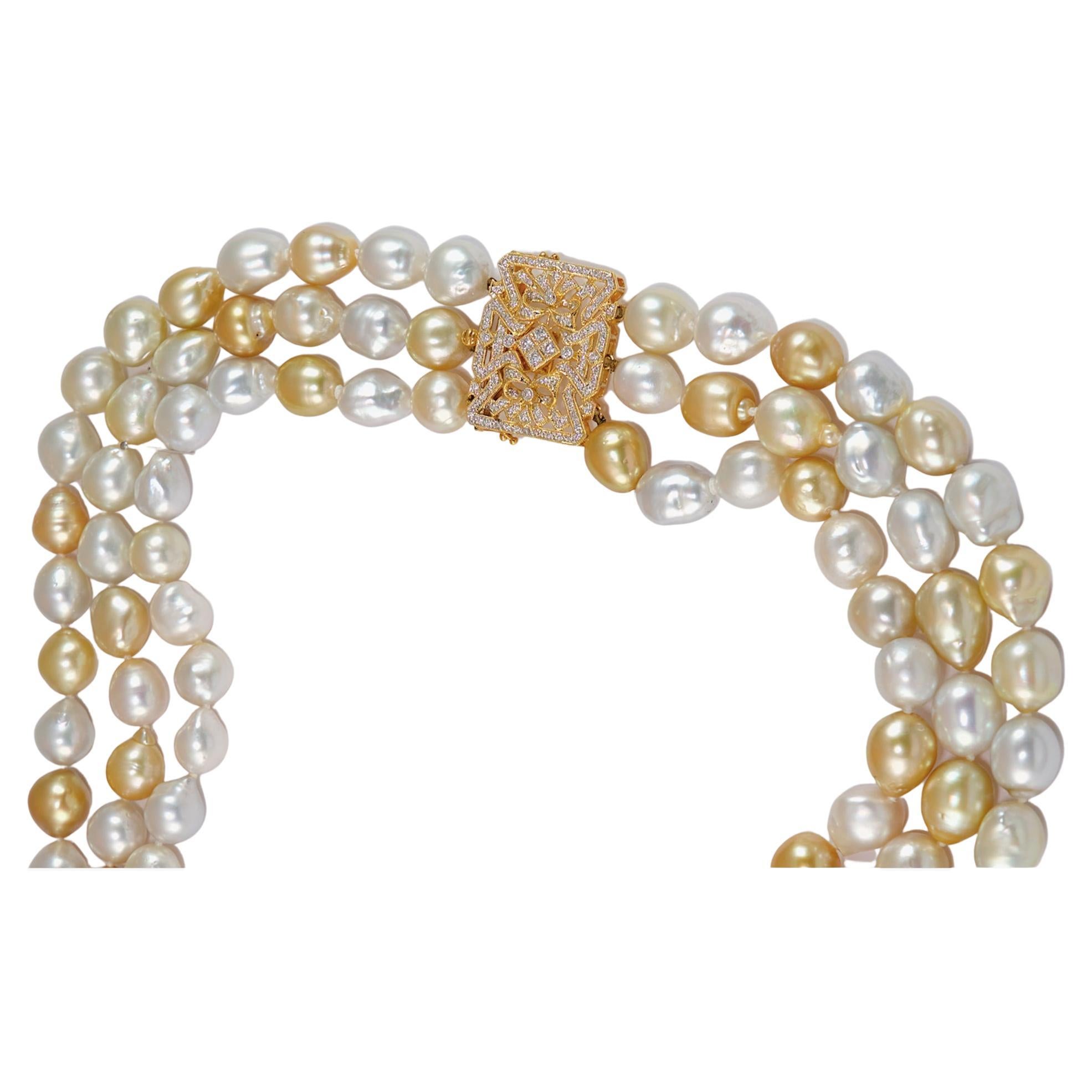 Taille ronde Collier baroque en perles des mers du Sud certifiée Olympus Art, New Beginnings en vente