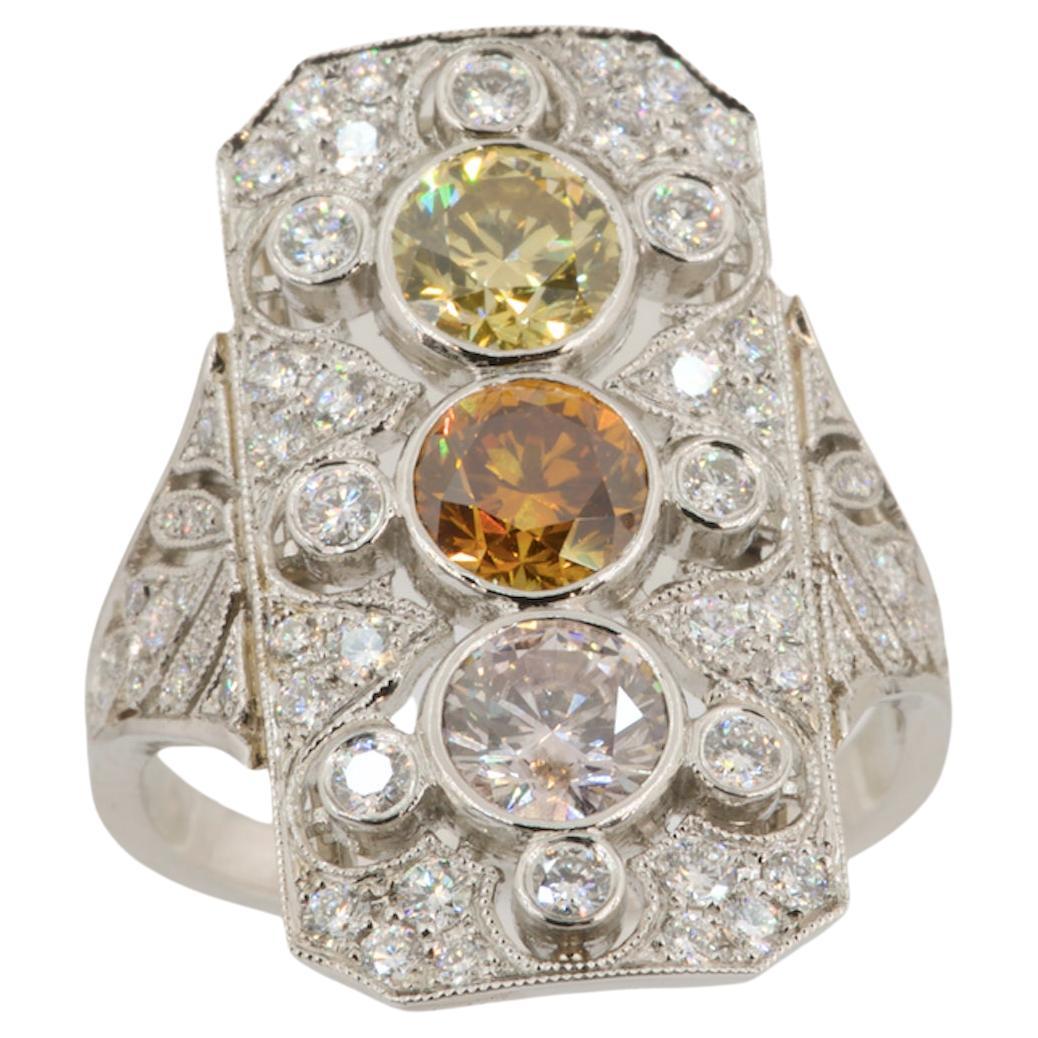 For Sale:  Olympus Art Certified, Pink, Orange, Yellow Diamond, the Power of Three Ring