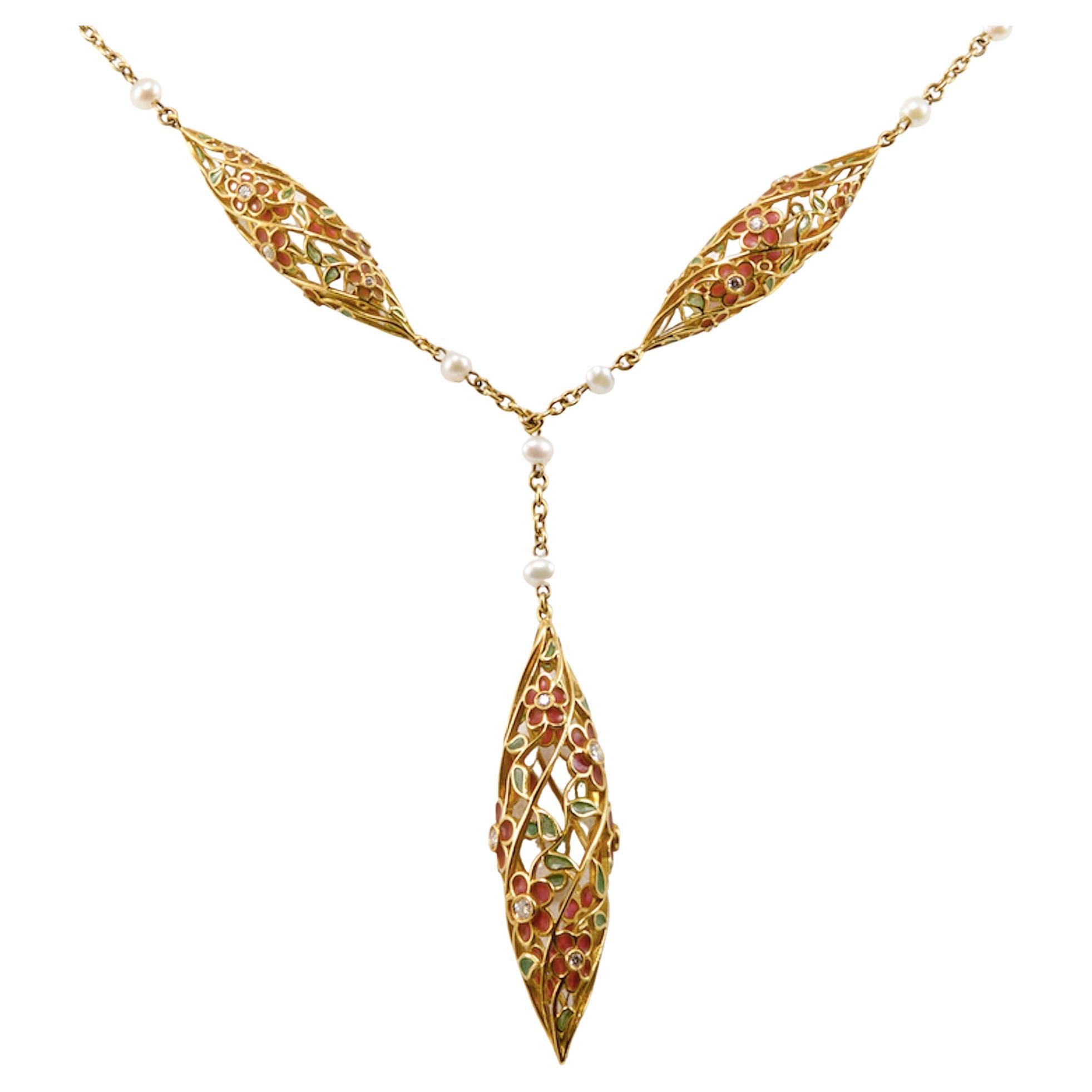 Certified, Enameled, Diamond and Gold, Rain Drop Necklace In New Condition For Sale In Istanbul, TR