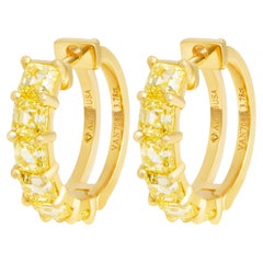 Diamond Hoop Earrings with Fancy Yellow Asscher Cuts