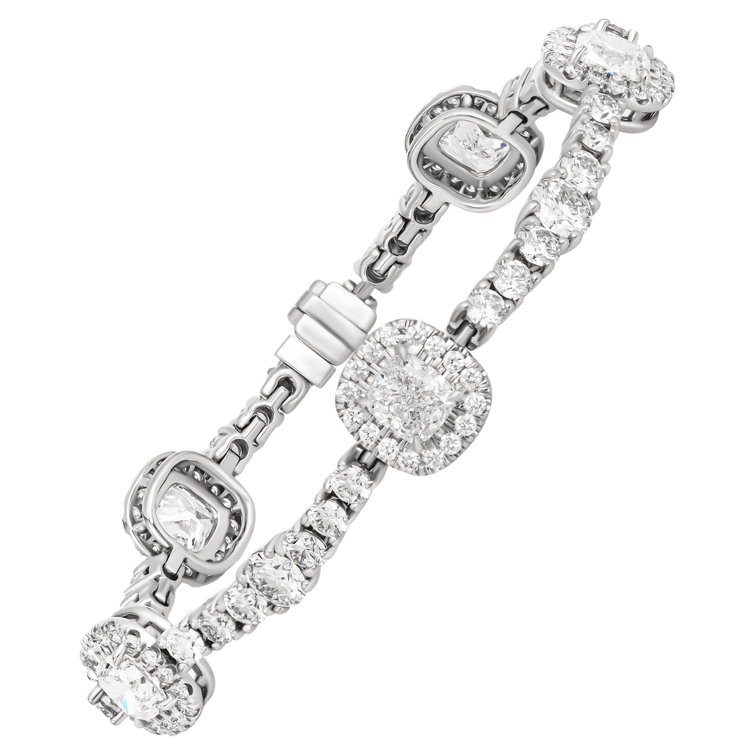 Pulsera de tenis con diamantes redondos y talla cojín con certificado GIA