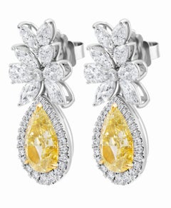 GIA Certified Cluster Earrings with Fancy Light Yellow Pear Shape Diamonds