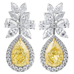 GIA Certified Cluster Earrings with Fancy Light Yellow Pear Shape Diamonds