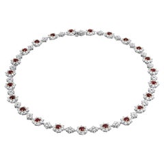 Diamond and Ruby Flower Cluster Necklace