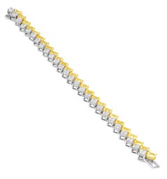 GIA Certified Double Row Tennis Bracelet with White and Fancy Yellow diamonds