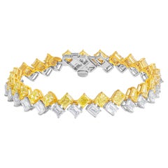 GIA Certified Double Row Tennis Bracelet with White and Fancy Yellow diamonds