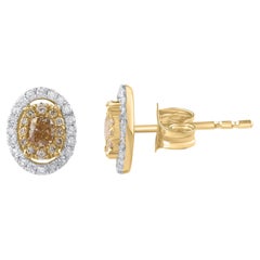 TJD 0.50 Multicolor Diamond 14 Karat Yellow Gold Oval Shape Halo Earrings