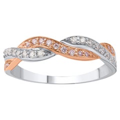 TJD 0.25CT Natural Pink Rosé & White Diamond 18KTwo-Tone Gold Twist Fashion Ring