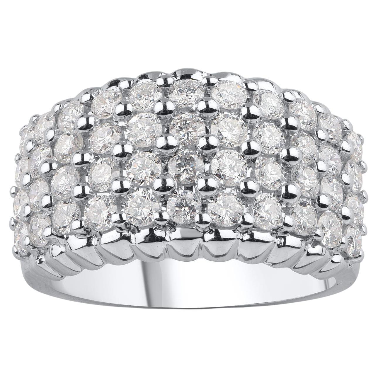 TJD 2.00 Carat Round Diamond 18 Karat White Gold Prong Set Multi-Row Ring For Sale