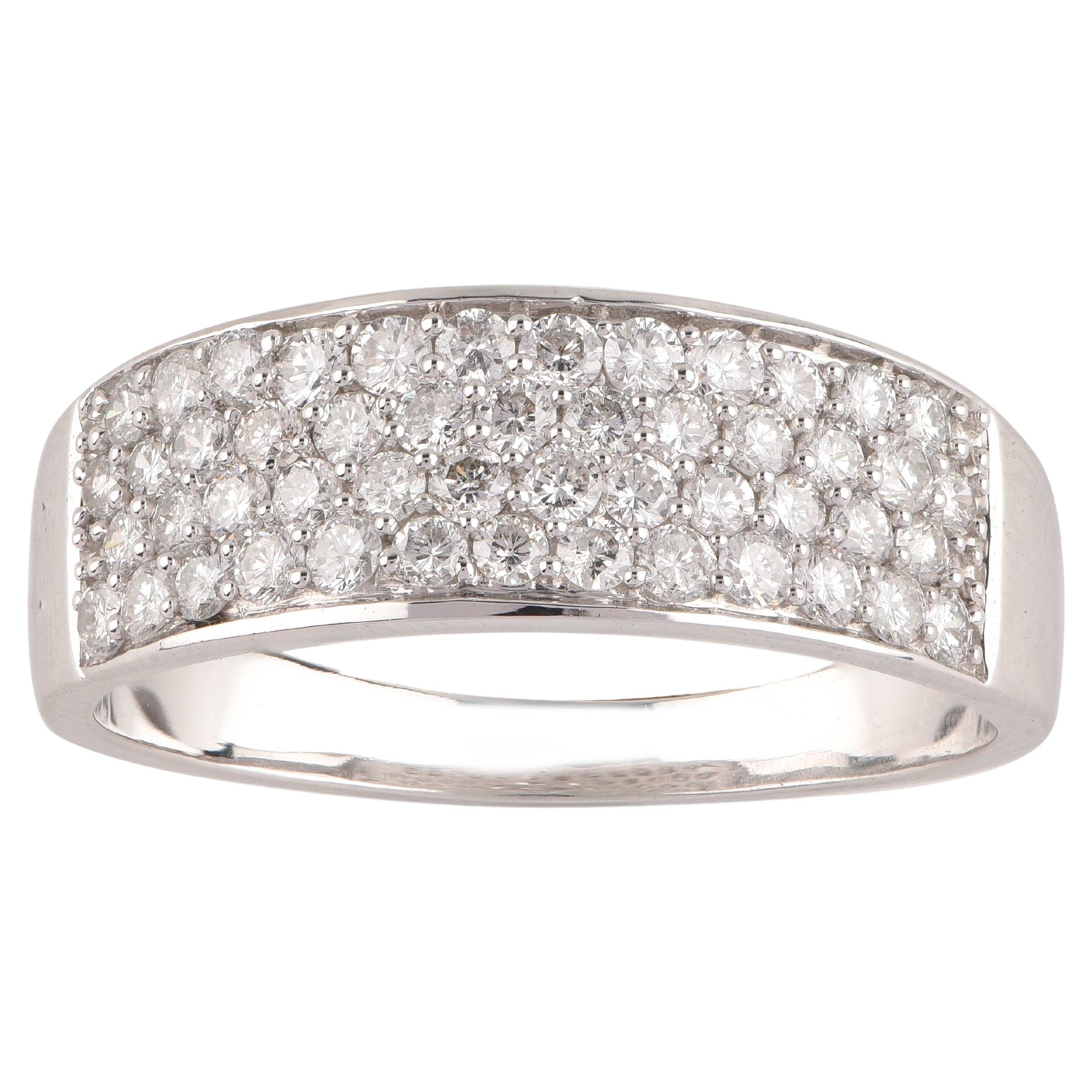 TJD Bague d'anniversaire/de mariage en or blanc 18 carats avec diamants ronds de 1,00 carat