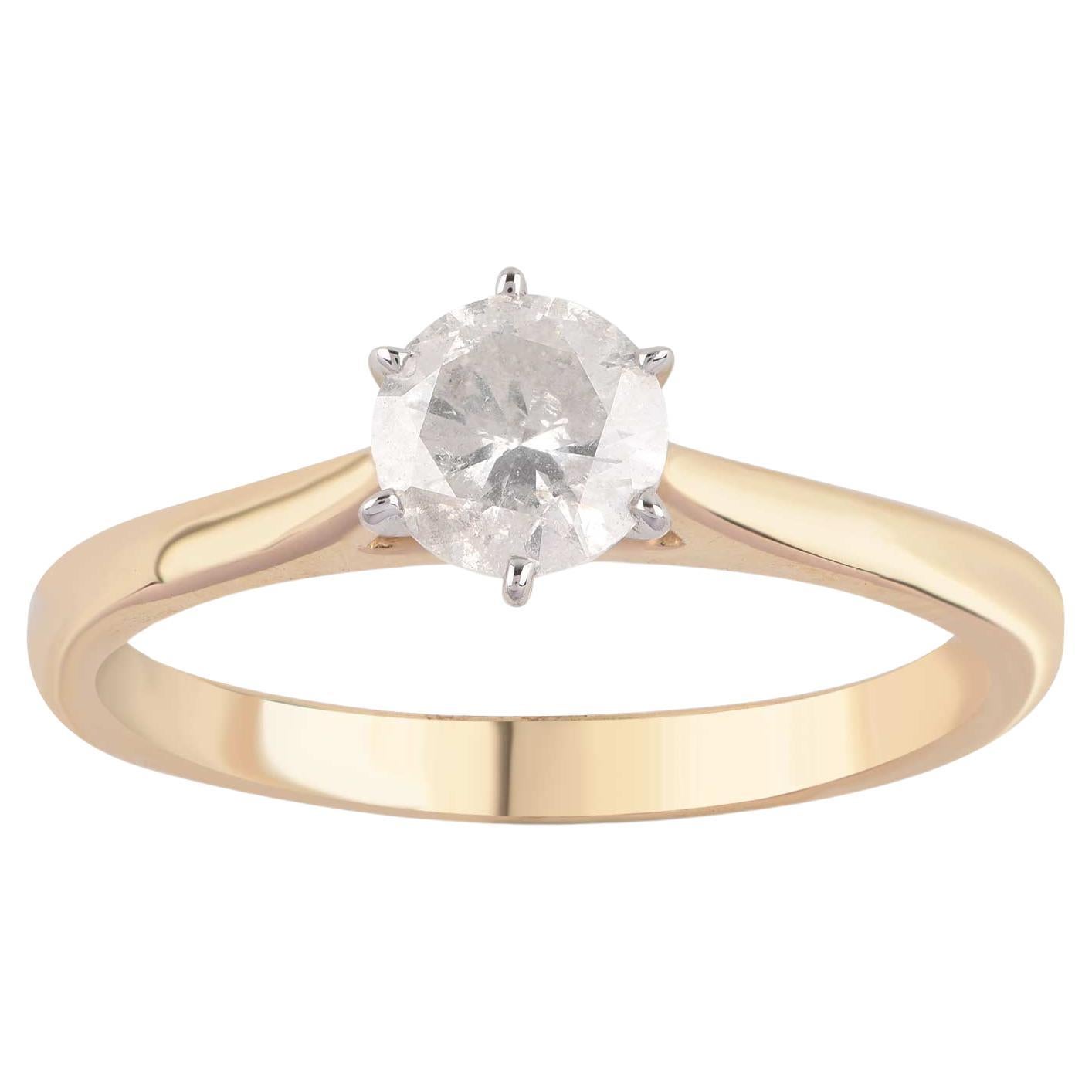 TJD 0.70 Carat Diamond 18 Karat Yellow Gold 6 Prong Beautiful Solitaire Ring For Sale