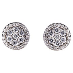 TJD 0.50 Carat Round Diamond 14 Karat White Gold Halo Cluster Stud Earrings
