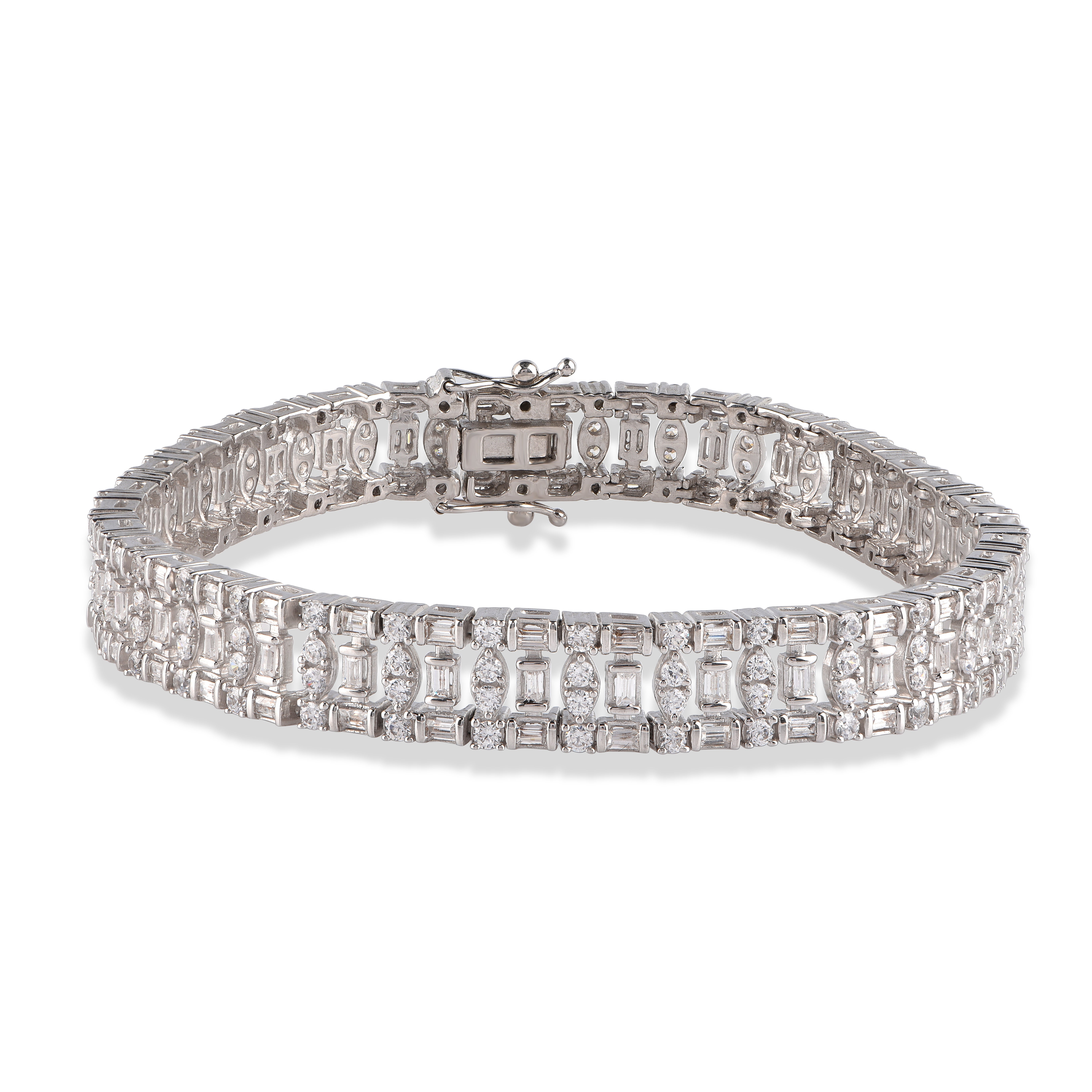 TJD 5.0 Carat Natural Round 
Baguette Diamond 14KT White Gold Bracelet